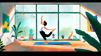 Seamless Yogalates Fusion: Woman in Airy, Spacious Studio