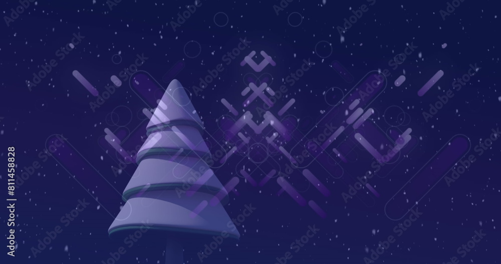 Poster image of snow falling and lines over tree on blue background