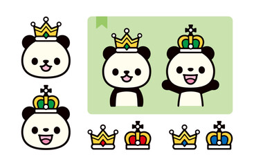 Obraz premium Illustration set of cute panda characters wearing crowns