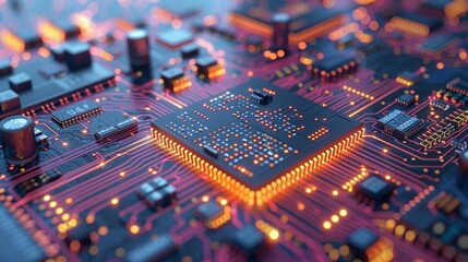 Fototapeta premium abstract cyber circuit future mother borad illustration technology concept with glowing color dots, board future scifi technology with line isolated in dark background