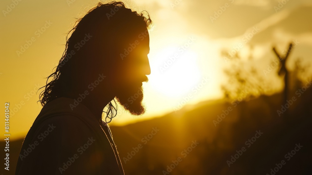 Poster clean lines define the simplicity of jesus' silhouette