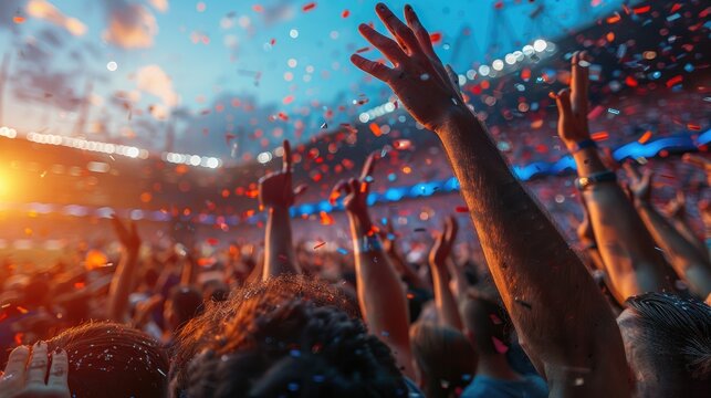 Cheering crowd at a concert or festival.
