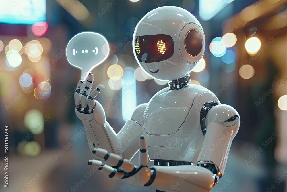 Poster a robot is holding a light bulb in its hand. generative ai
