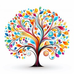 Vibrant art tree design isolated on a white background, Ai Generated