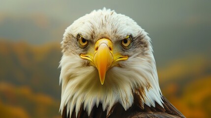 Fototapeta premium A close-up view of a majestic bald eagle head with a sharp look from its eyes