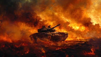 With each step, the tank leaves behind a trail of determination, etching its legacy into the fiery landscape for eternity.