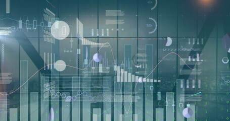 Image of data processing over cityscape