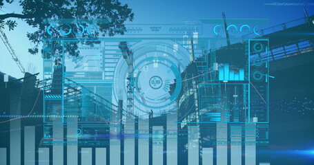 Image of data processing over cityscape