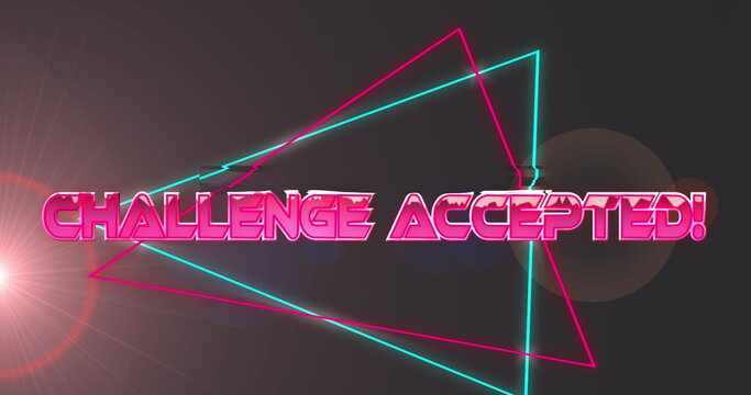 Image of challenge accepted text and shapes over light spots on black background