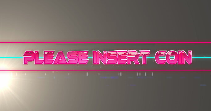 Image of please insert coin text and shapes over light spots on black background