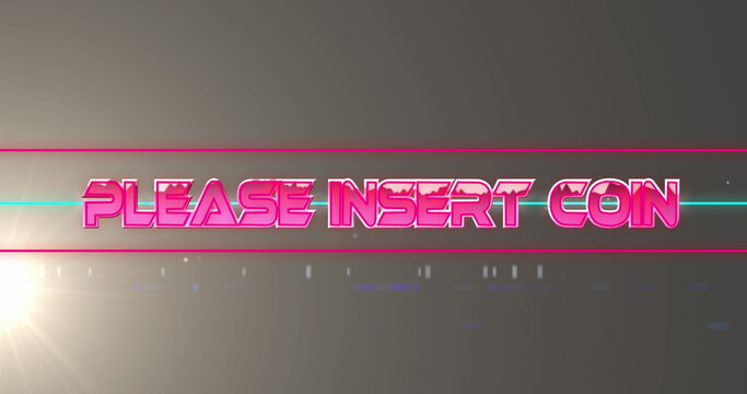 Image of please insert coin text and shapes over light spots on black background