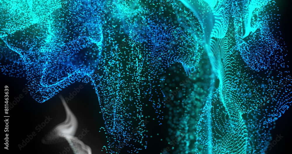 Poster image of glowing dots forming dynamic waves against black background