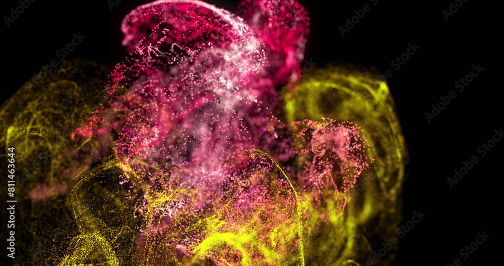 Poster image of multicolored dots forming dynamic waves against black background