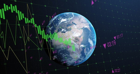 Obraz premium Image of financial data processing over globe