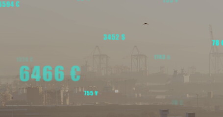 Image of data processing over cityscape