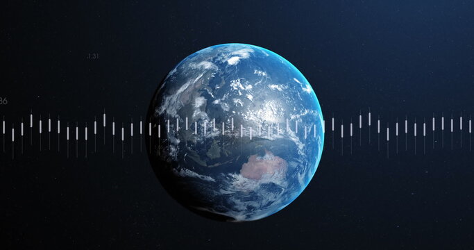Image of financial data processing over globe - Powered by Adobe