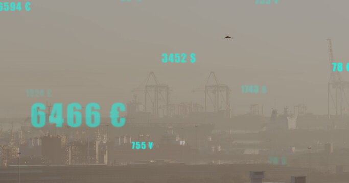 Image of data processing over cityscape