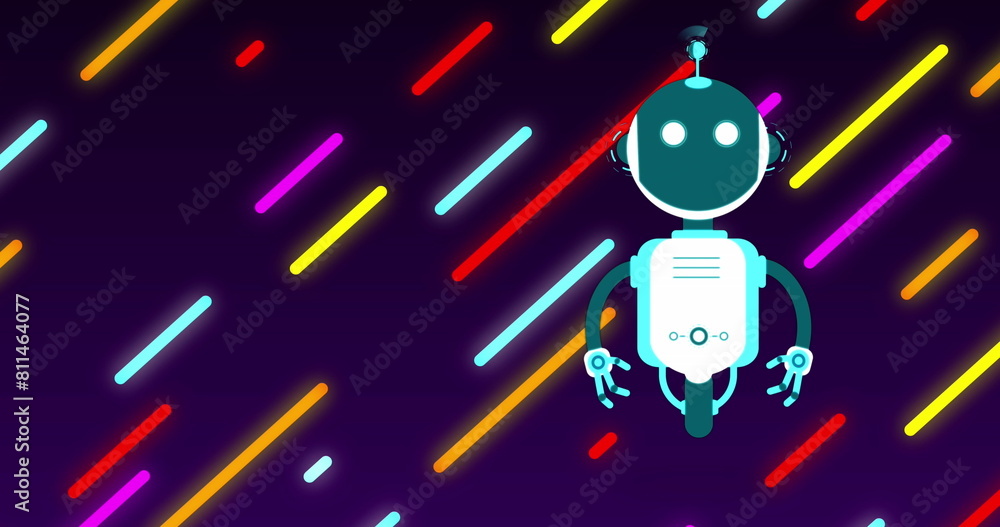 Poster image of ai chat bot over colourful striped background