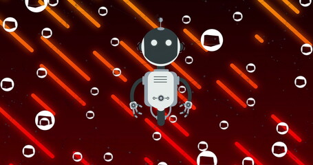 Image of ai chat bot over colourful neon striped background