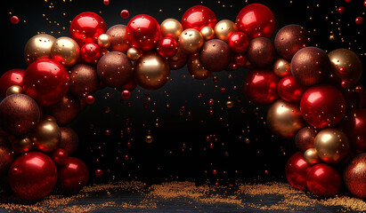 Red and gold shiny balloons decorated as an arch for a party entrance