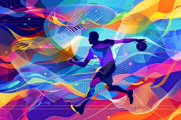 A basketball player in action, running energetically with a ball in hand during a sports event. Generative AI