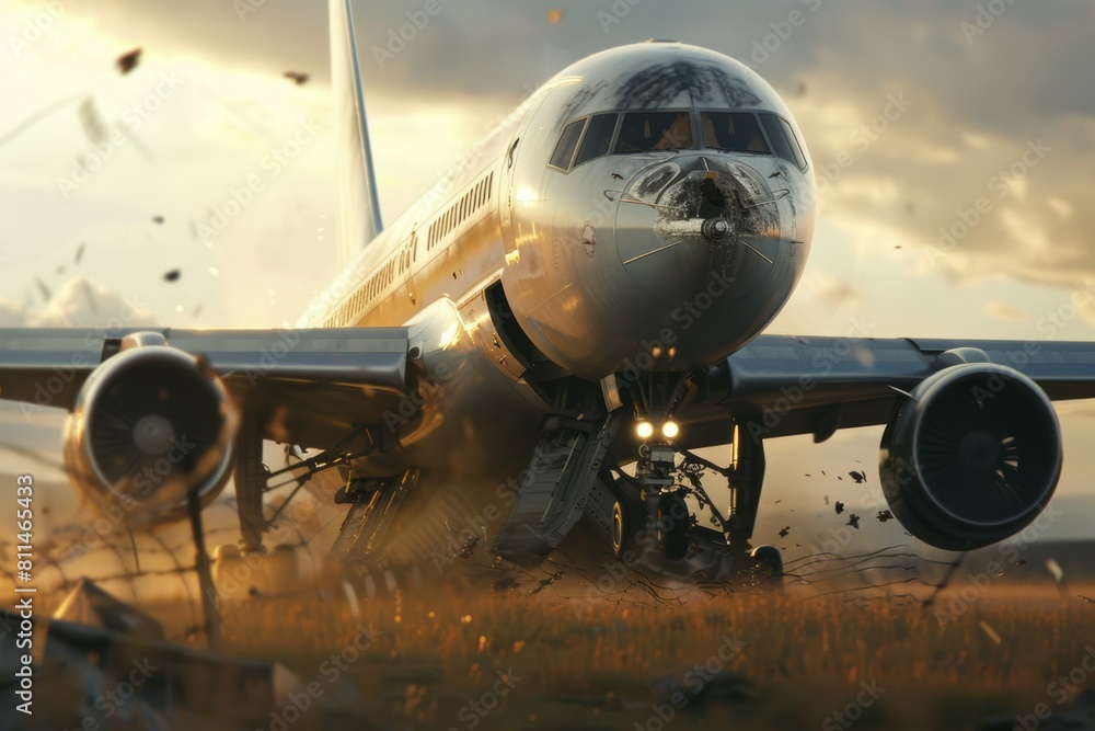 Poster airplane crash. background with selective focus and copy space