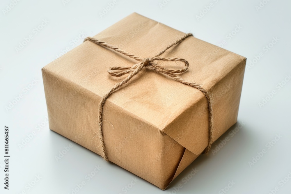 Poster a brown box with a string tied around it