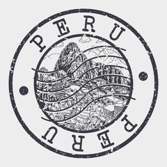 Peru, Stamp Postal. Silhouette Seal. Passport Round Design. Vector Icon. Design Retro Travel. National Symbol.	
