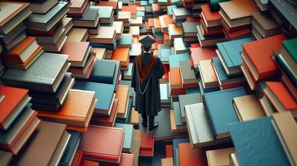 A person is walking through a library with many books