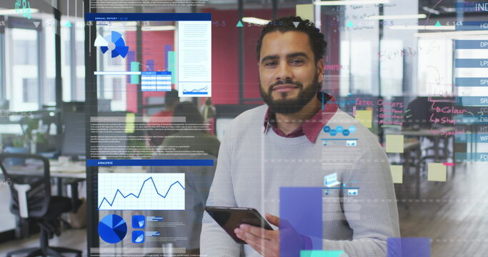 Image of data processing over biracial men