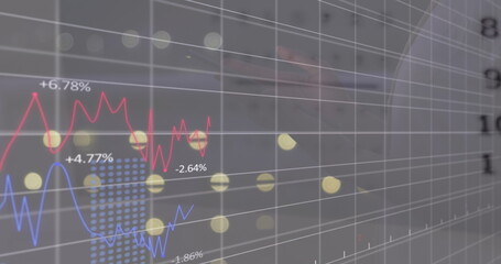 Image of financial data processing over hand using smartphone