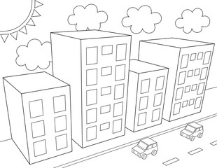 city easy 3d drawing coloring page for kids. you can print it on standard 8.5x11 inch paper
