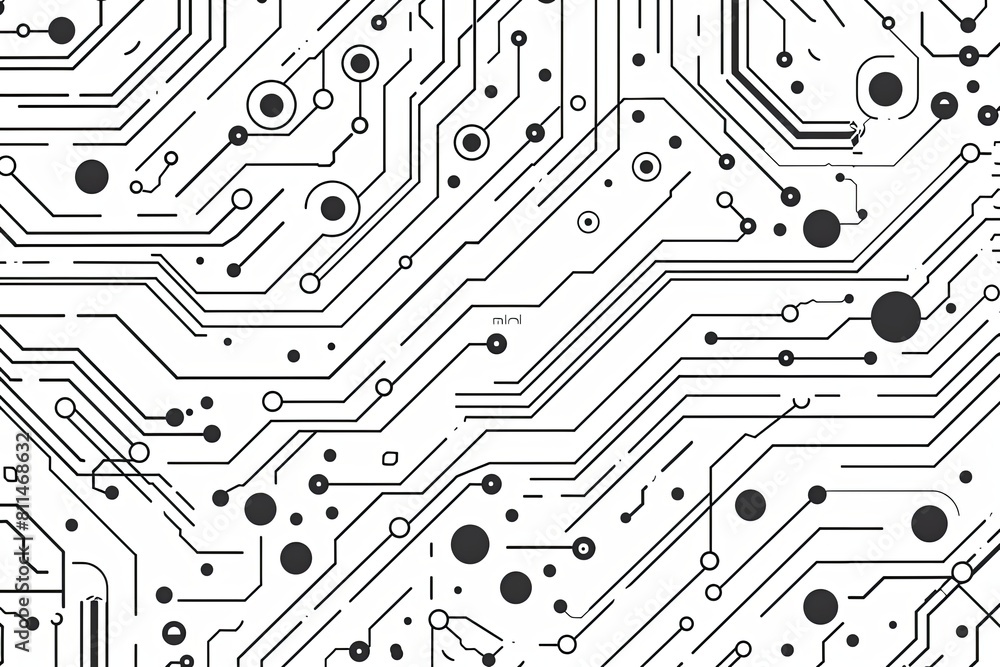 Poster black and white circuit board pattern showcasing intricate lines and circuits in a sleek design. gen