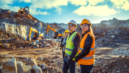 Team in construction operation. Team carrying out construction inspections.