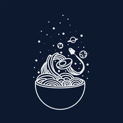 Hand drawn style of ramen noodle in a bowl