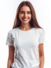 Fototapeta premium Woman wearing white tshirt mockup created with generative AI