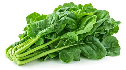 Pile of greens heaped together, with green spinach isolated on a white background.