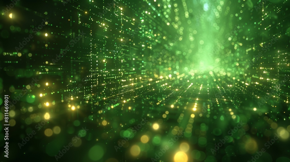 Aufkleber glowing dots in abstract dark background, concept of light shining sparkling particles dots bokeh in