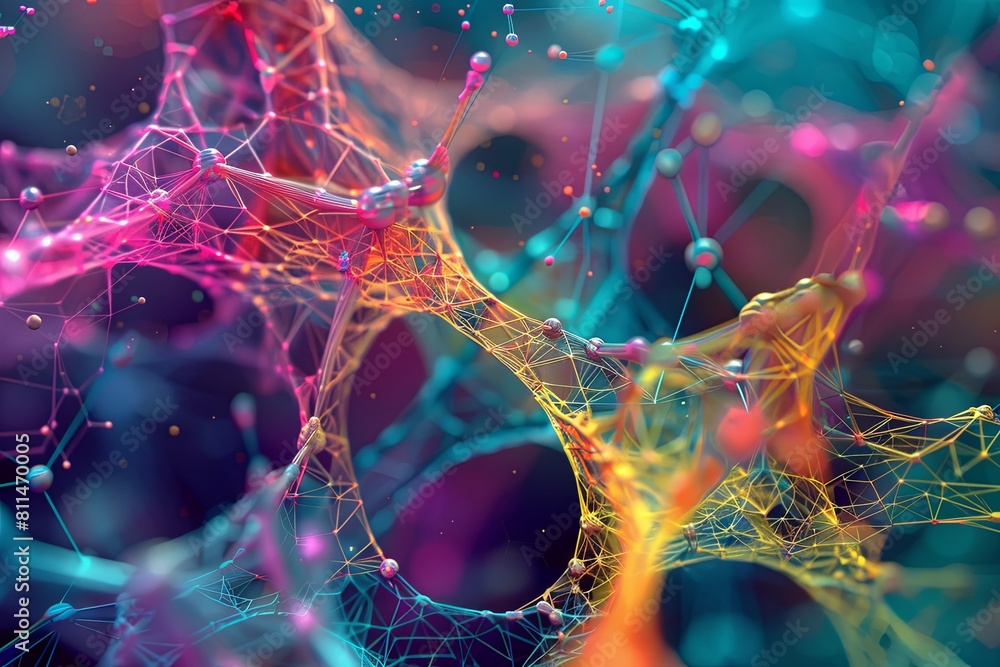 Poster an abstract plexus brain structure rendered in a digital format, showcasing intricate patterns and i