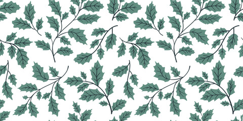 Holly seamless pattern for fabric, wallpaper, wrapping paper, Christmas decor
