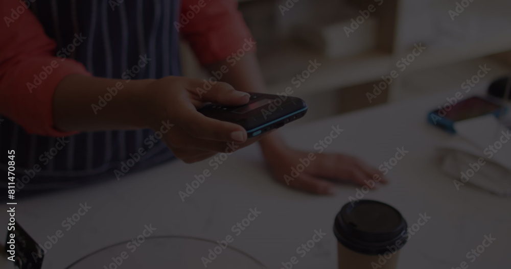 Poster image of data processing over hand paying with smartphone
