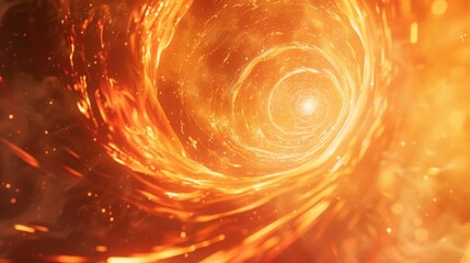 A captivating depiction of an intense abstract fiery vortex, pulsating with swirling bright light and glowing particles that exude dynamic motion and energy