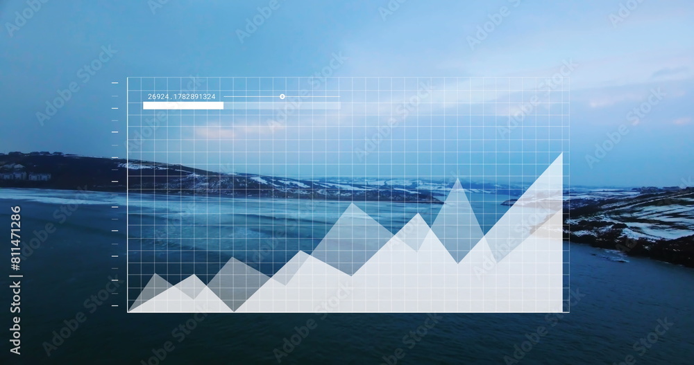 Poster this image features statistics and financial data being processed over a transparent background