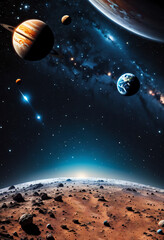 Naklejka premium space-themed planets and stars with copy space