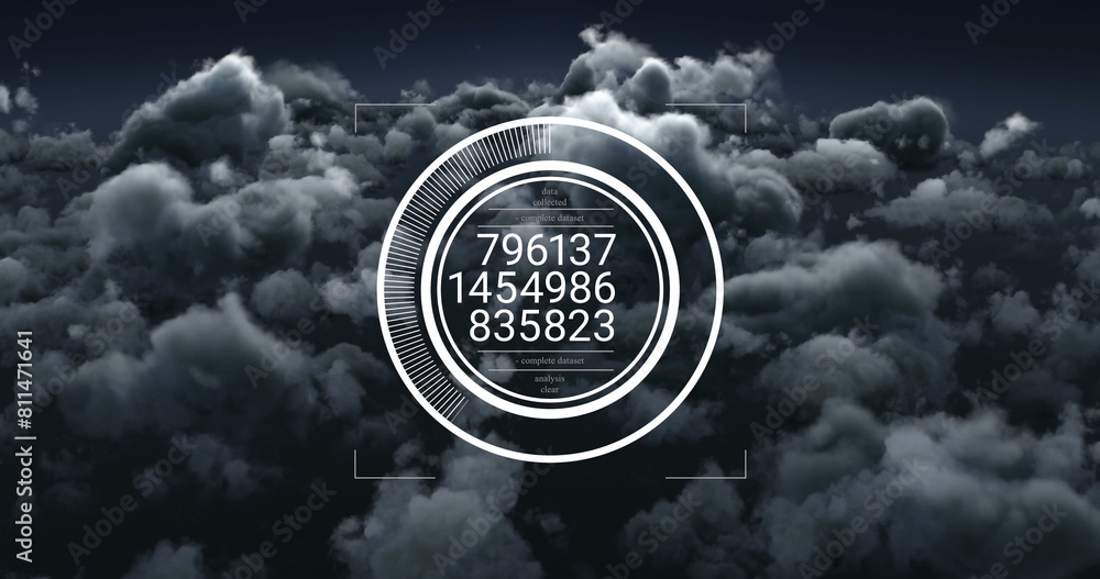 Aufkleber image of data processing over round scanner against dark clouds in the sky