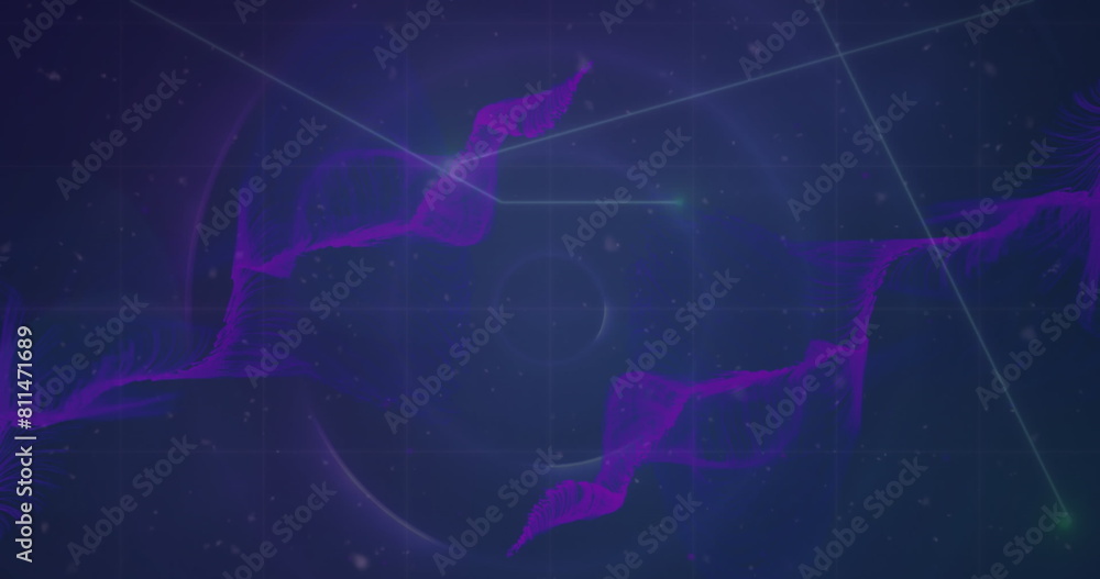 Poster image of wave patterns over dots moving and forming lines against abstract background