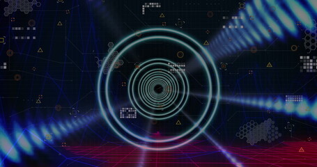 Image of shapes and in green and black scope scanning