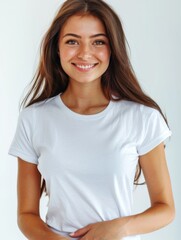 Fototapeta premium Woman wearing white tshirt mockup created with generative AI