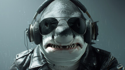 Shark wearing headphones