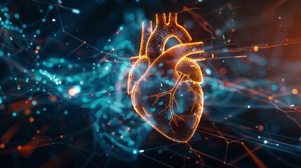 A captivating image showcasing a heartbeat line transforming seamlessly into digital AI code, symbolizing the role of advanced AI technology in real-time patient monitoring and heart health management